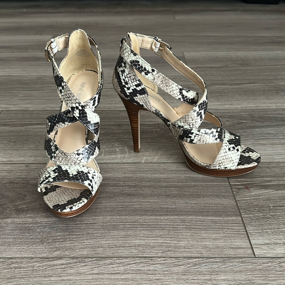Nine West Snake Embossed Strappy Sandal heels